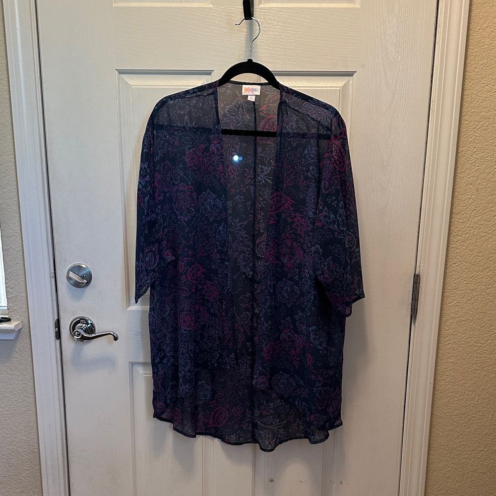 LuLaRoe Sheer Floral Kimono - Blue and Purple